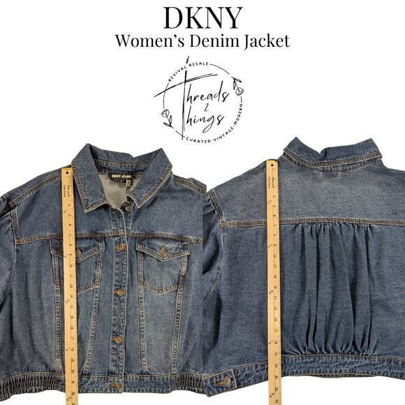 DKNY Jean Jacket Womens 2x Denim Cotton Classic Y2k Plus Cowboy Trucker Trendy - Picture 6 of 12